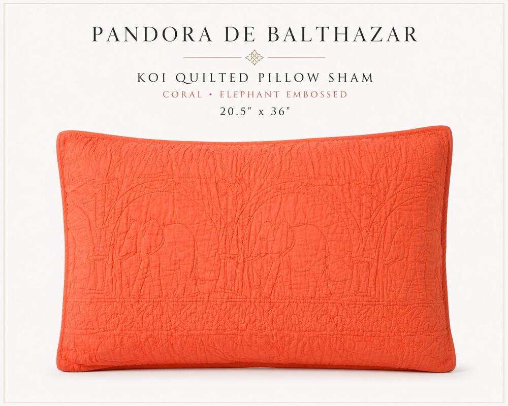 Pair Pandora de Balthazar Pillow Shams 20.5x36 Coral Quilted Elephant Embossed